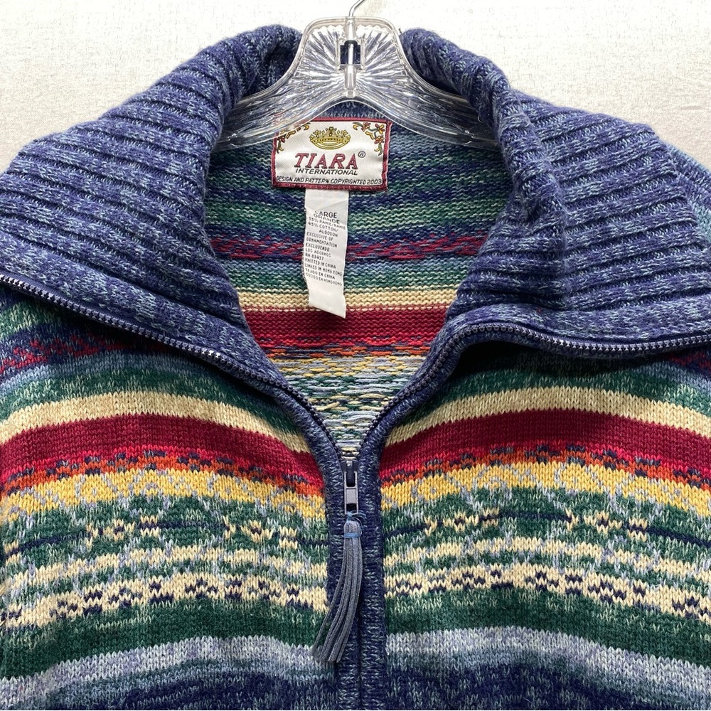 Vintage Tiara International Large Multicolor Knit Zip-Up Sweater/Cardigan READ - Picture 2 of 10